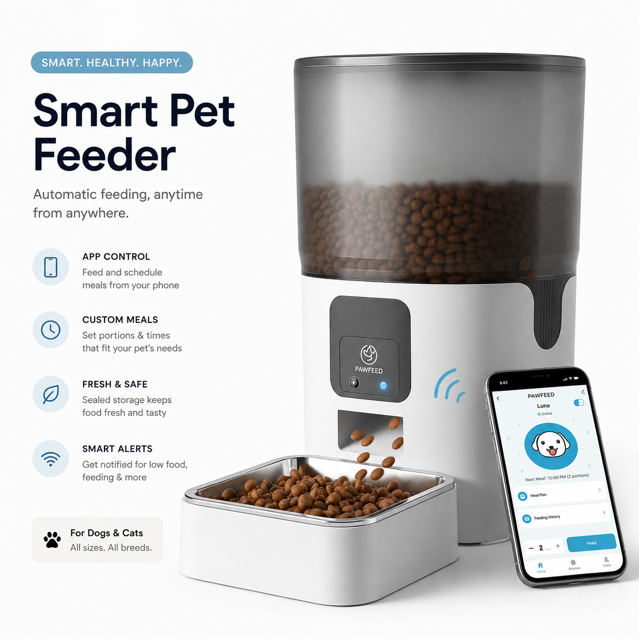 BarkTech Smart Automatic Pet Feeder with Wi-Fi Control
